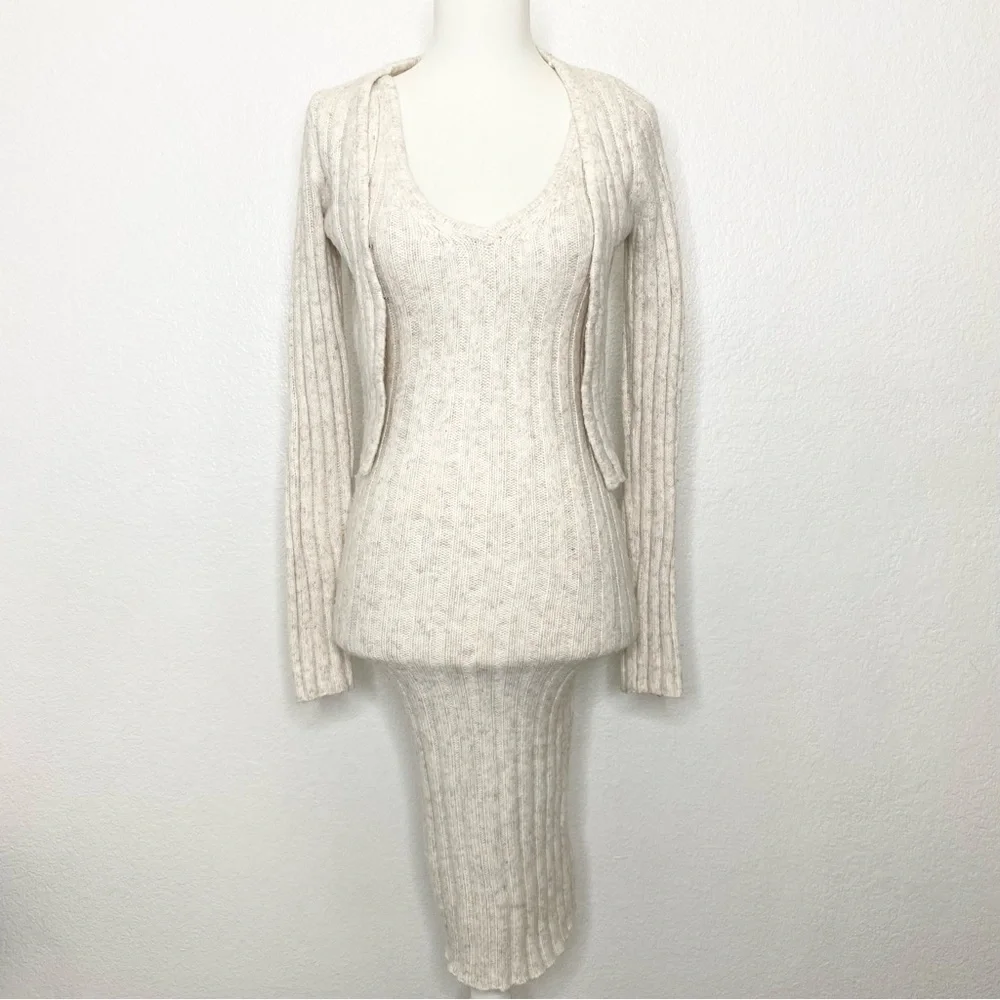 Cream ribbed knitted Sweater Dress Set - Picture 2 of 8